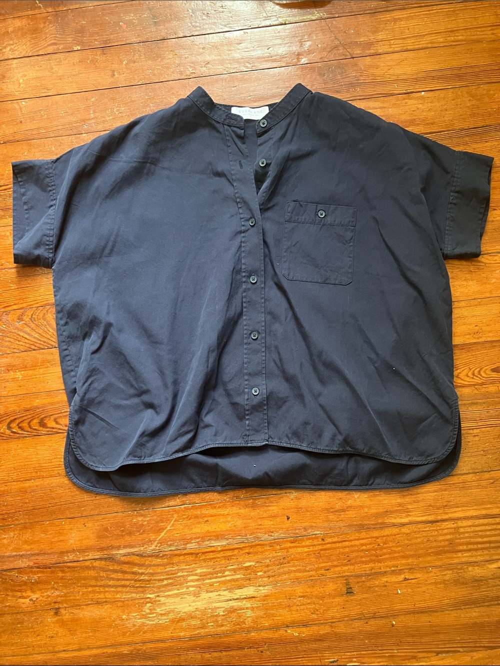 Navy Cotton Poplin Square Button Down